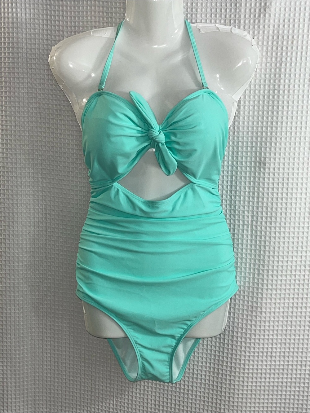 Ladies One-Piece Swimsuit with Front Knot in Mint (no size) see measurements